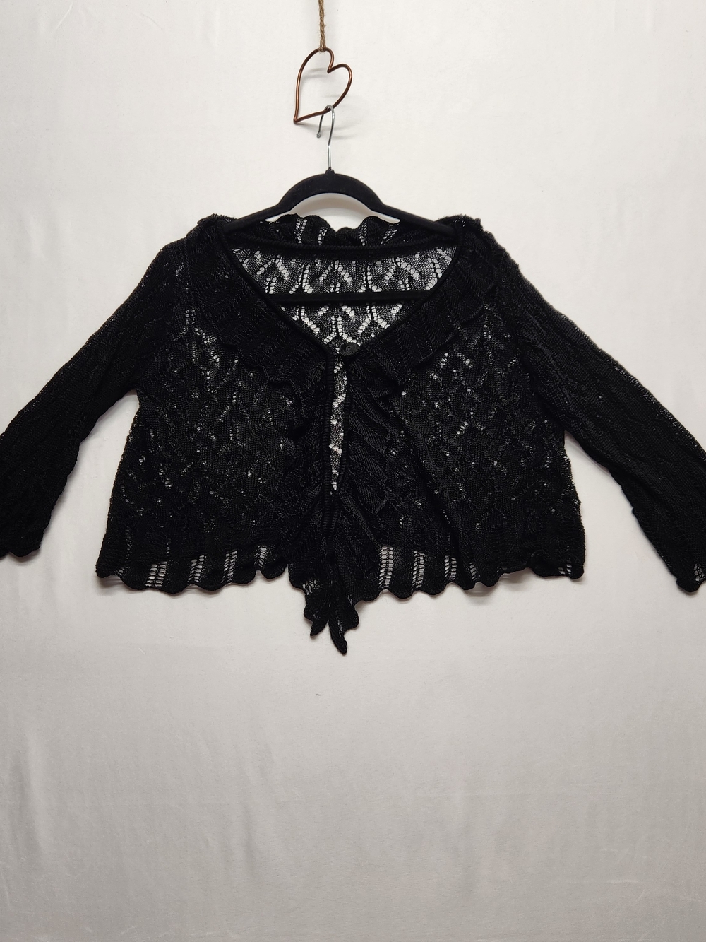 ⭐️Vintage 90s Grunge Whimsigoth Black Crochet Cardigan Poet Bell Sleeve